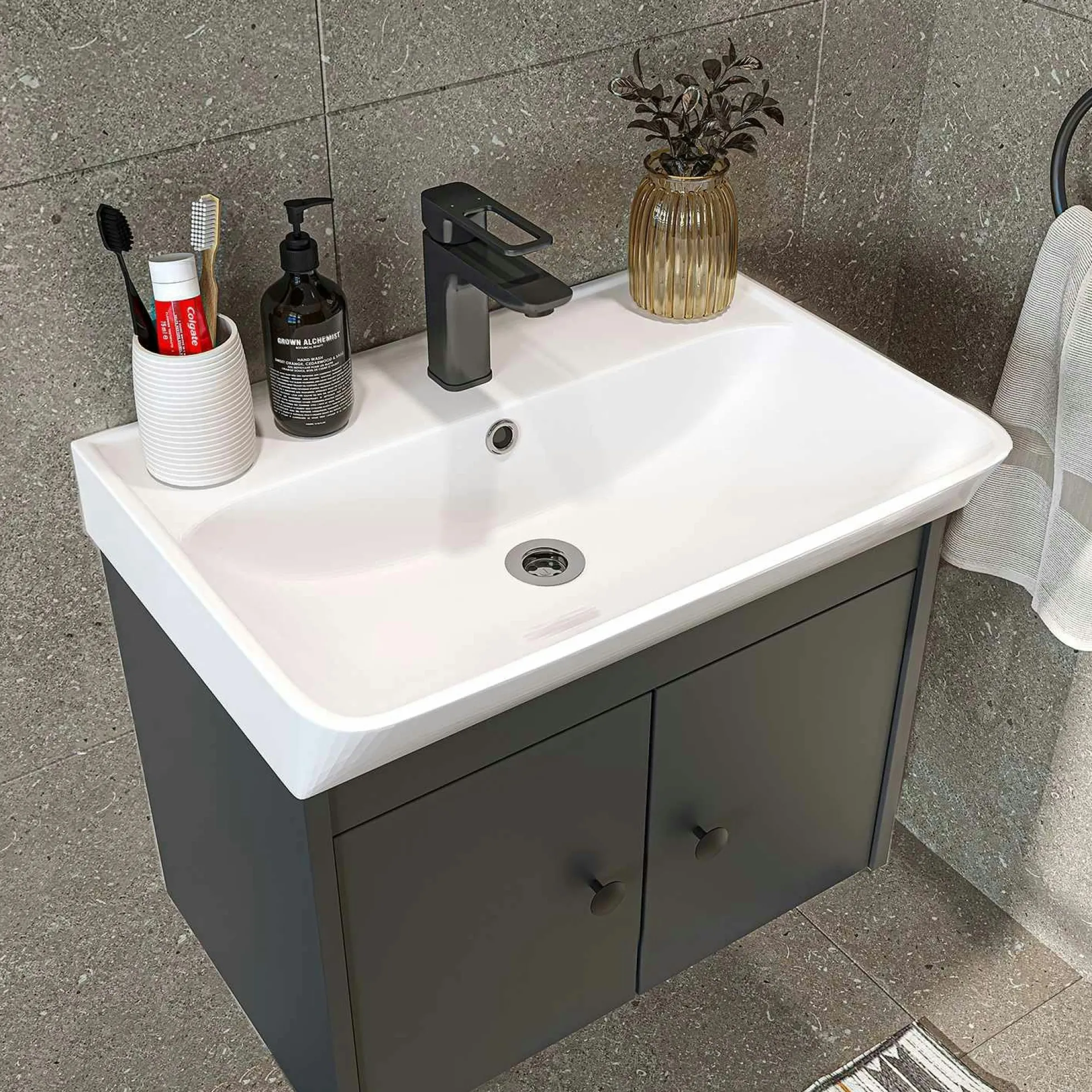 Meuble vasque suspendu 60 cm anthracite 2 portes JUSA