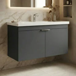 Meuble vasque suspendu 100 cm anthracite 2 portes NEA