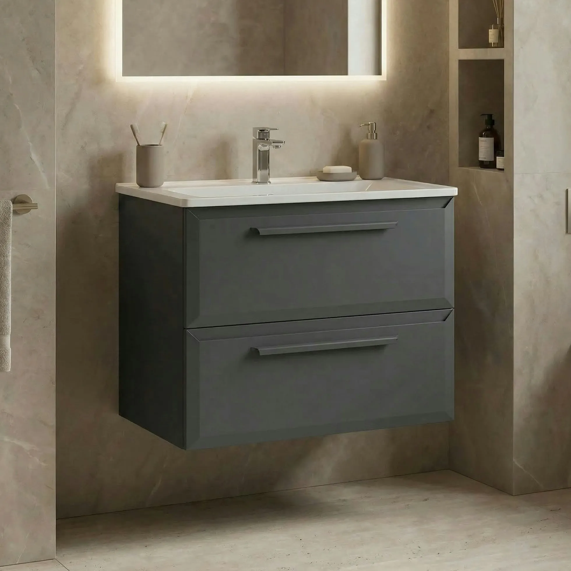 Meuble vasque suspendu 65 cm anthracite 2 tiroirs NEREE