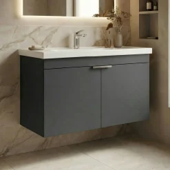 Meuble vasque suspendu 80 cm anthracite 2 portes NEA