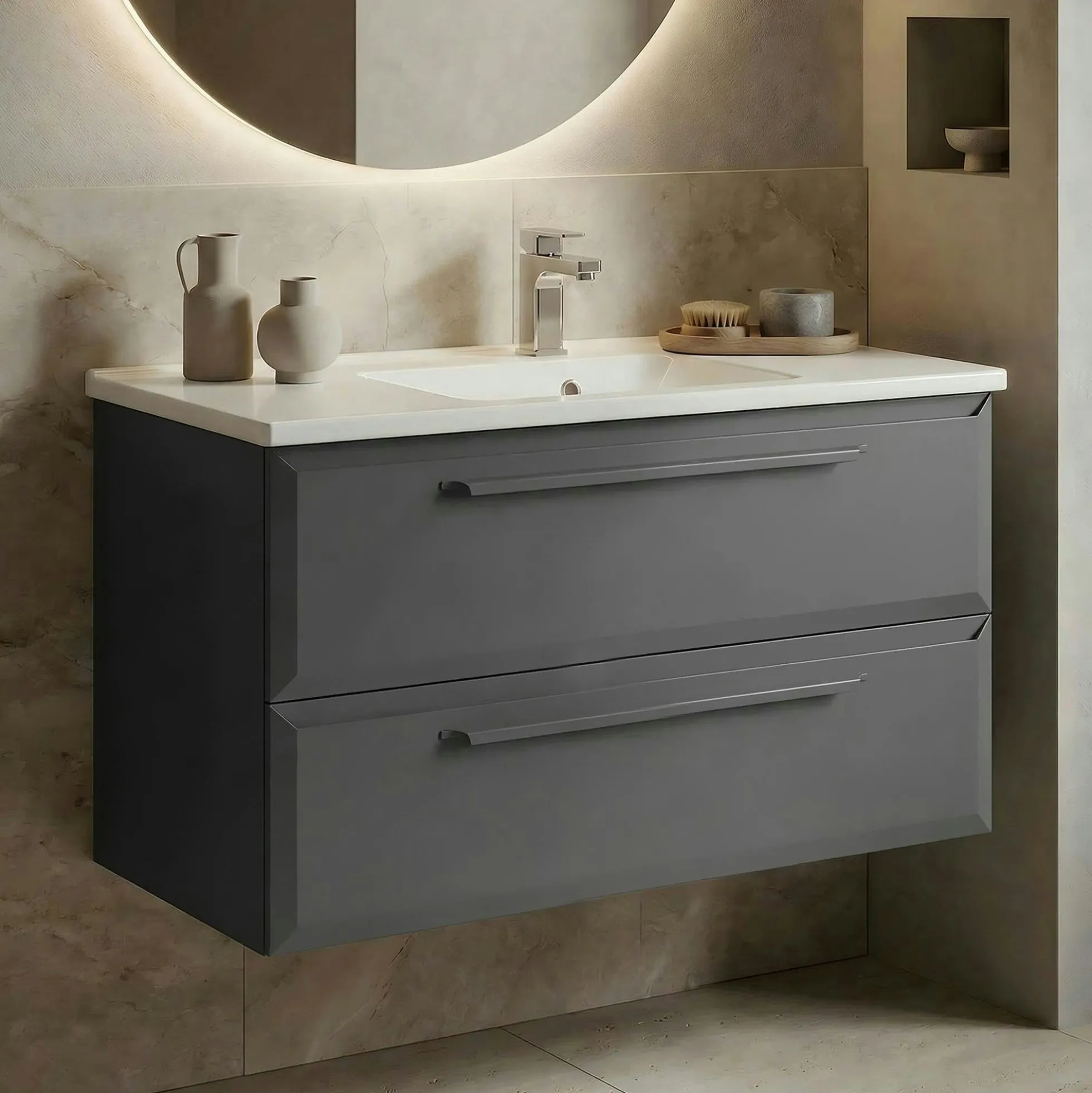 Meuble vasque suspendu 100 cm anthracite 2 tiroirs NEREE