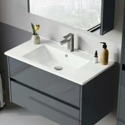 Meuble vasque suspendu 85 cm anthracite 2 tiroirs NAÏA