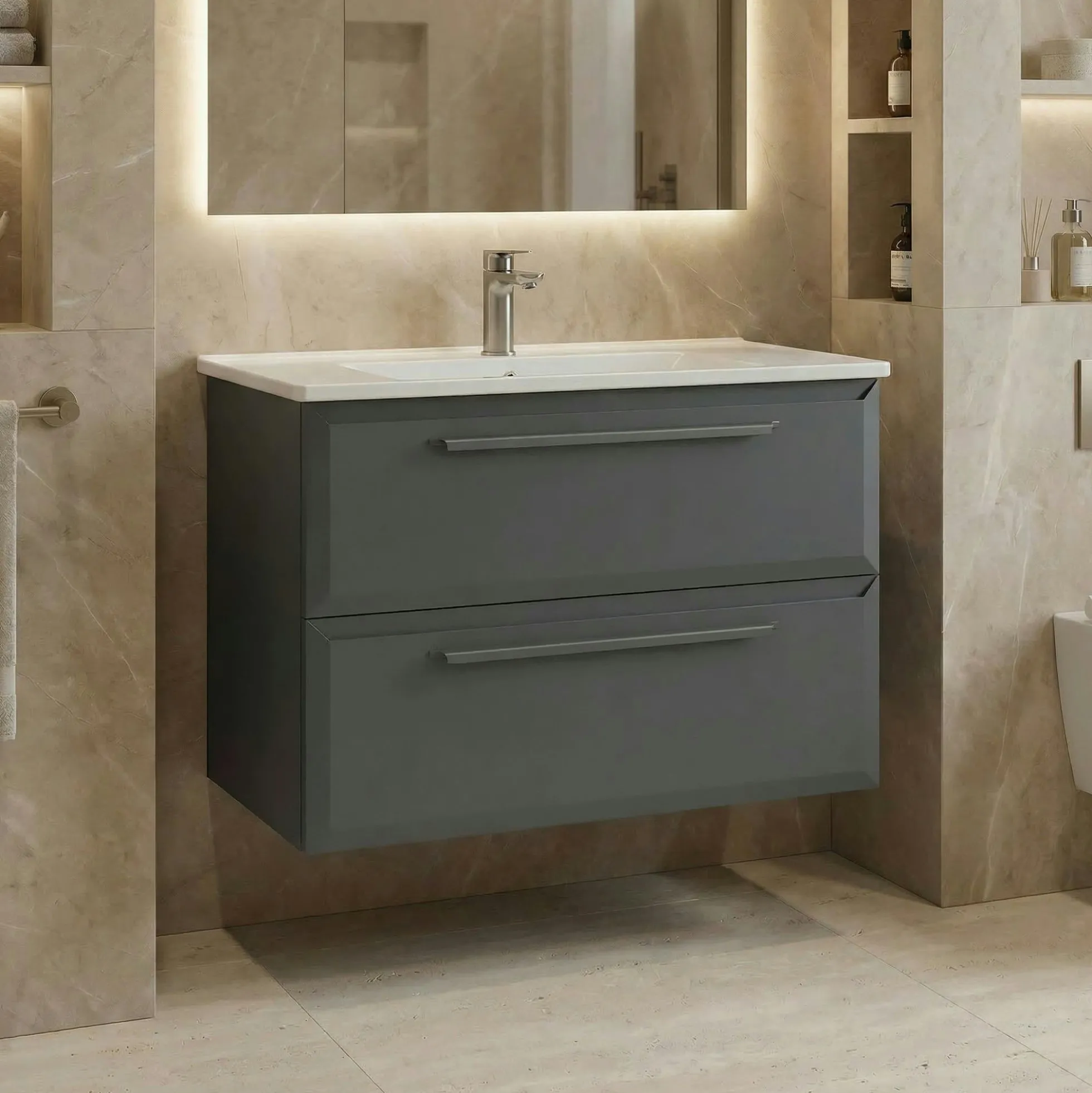 Meuble vasque suspendu 80 cm anthracite 2 tiroirs NEREE