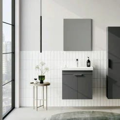 Meuble vasque suspendu 50 cm anthracite 2 portes NEA