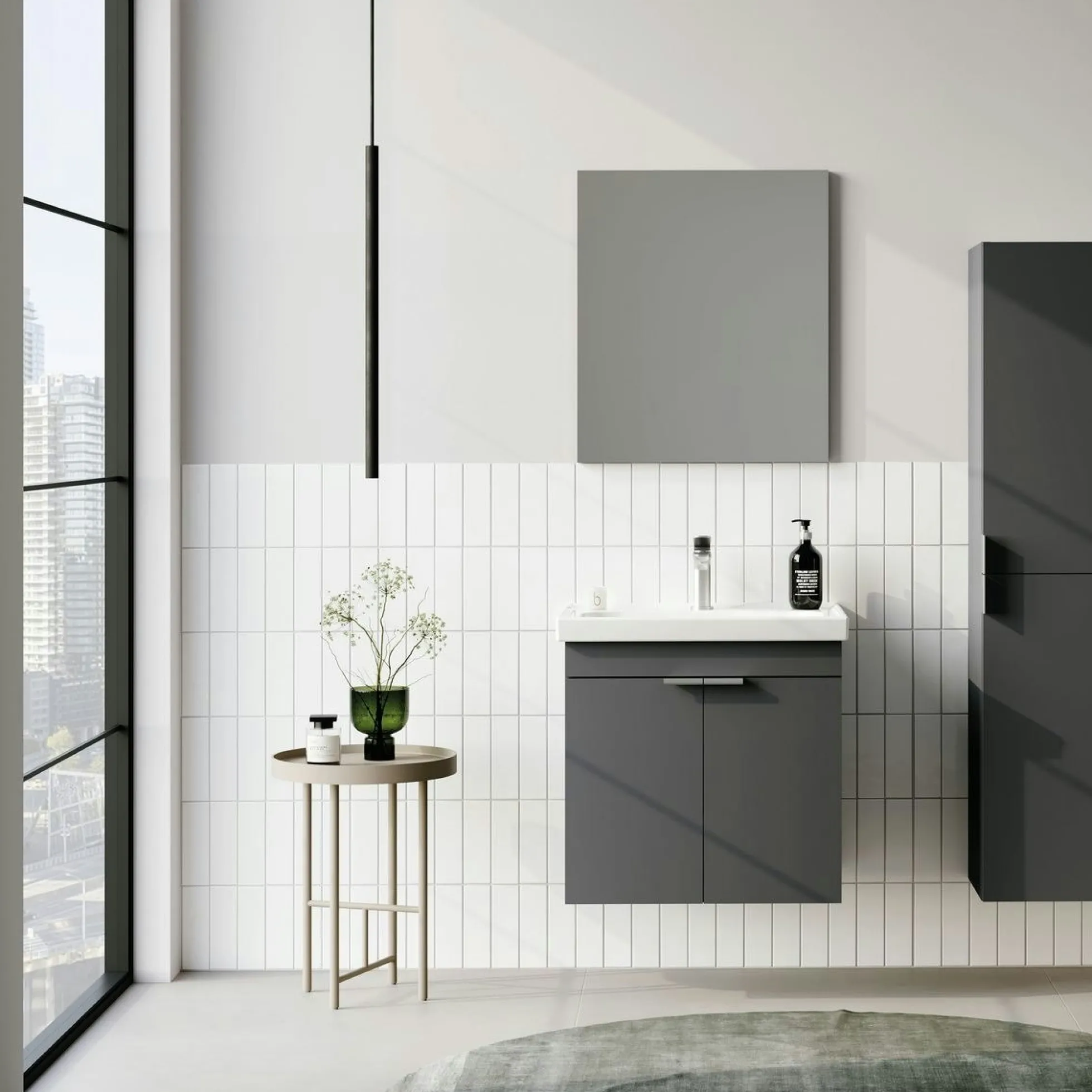 Meuble vasque suspendu 50 cm anthracite 2 portes NEA