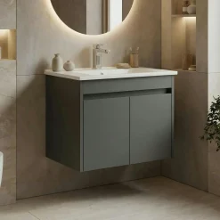 Meuble vasque suspendu 65 cm anthracite 2 portes NAÏA