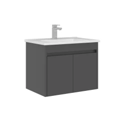 Meuble vasque suspendu 65 cm anthracite 2 portes NAÏA