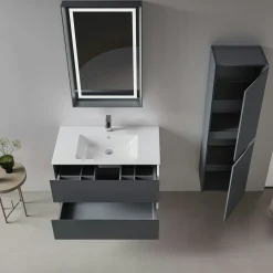 Meuble vasque suspendu 91 cm anthracite 2 tiroirs OCEA
