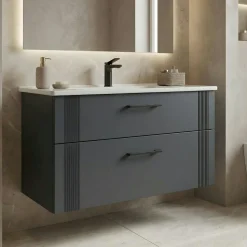 Meuble vasque suspendu 100 cm anthracite 2 tiroirs ONDIA