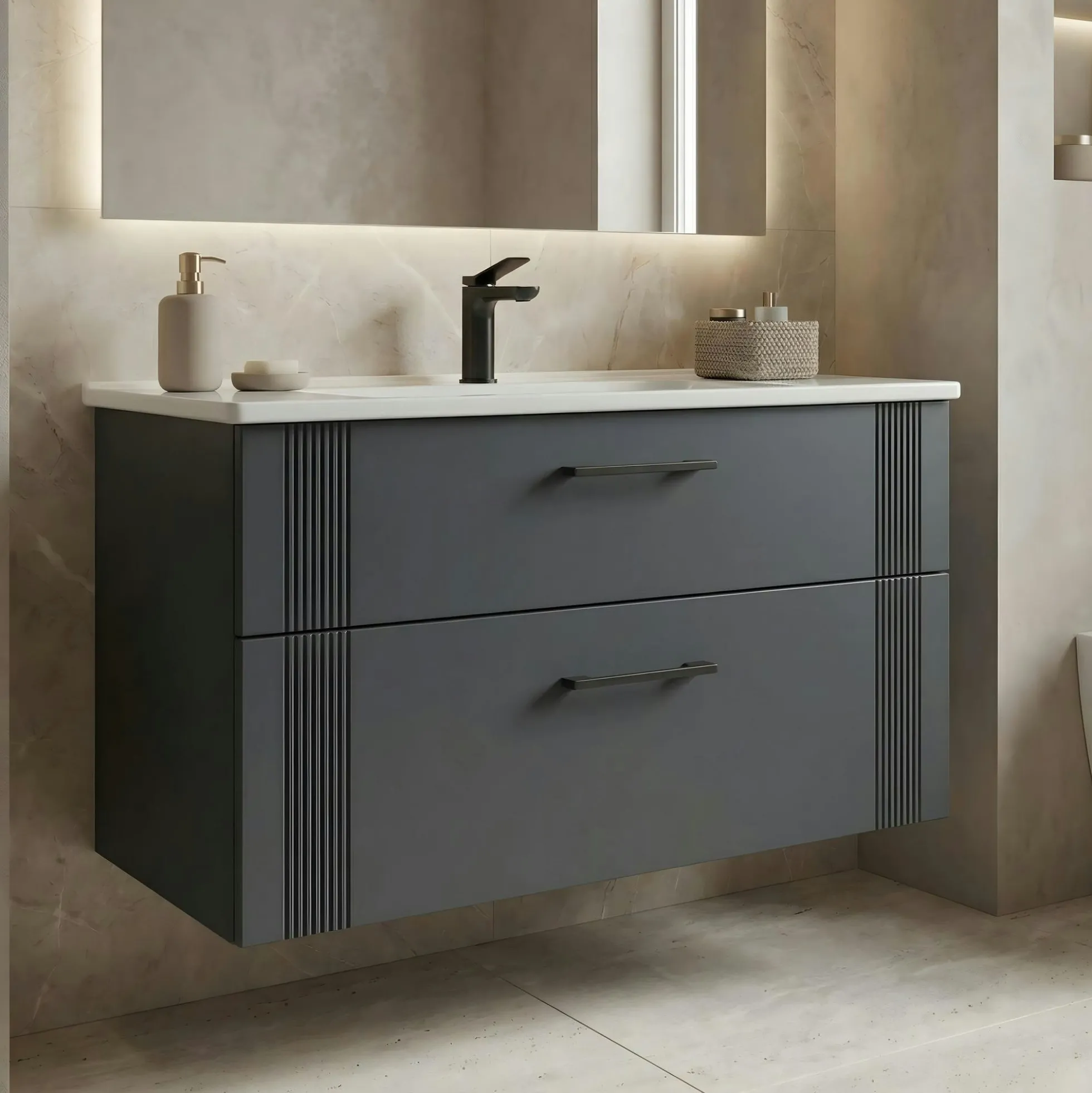 Meuble vasque suspendu 100 cm anthracite 2 tiroirs ONDIA