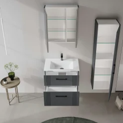 Meuble vasque suspendu 65 cm anthracite 2 tiroirs ONDIA