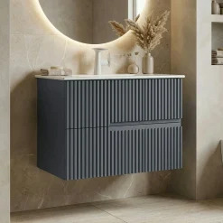 Meuble vasque suspendu 70 cm anthracite 2 tiroirs RIVIA
