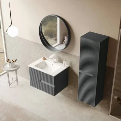 Meuble vasque suspendu 70 cm anthracite 2 tiroirs RIVIA