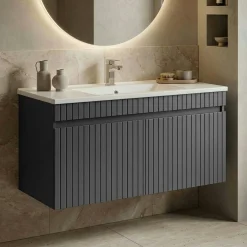 Meuble vasque suspendu 100 cm anthracite 2 portes YARA