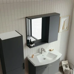 Meuble vasque suspendu 80 cm anthracite 2 portes UMI