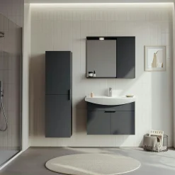 Meuble vasque suspendu 80 cm anthracite 2 portes UMI