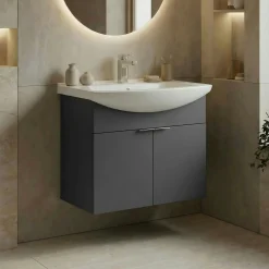 Meuble vasque suspendu 65 cm anthracite 2 portes UMI