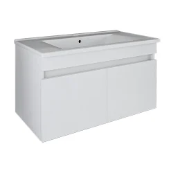 Meuble vasque suspendu 85 cm blanc 2 portes LAAN