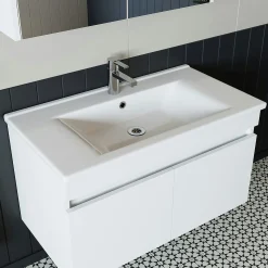 Meuble vasque suspendu 85 cm blanc 2 portes LAAN