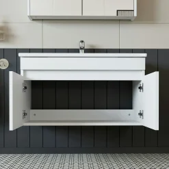 Meuble vasque suspendu 85 cm blanc 2 portes LAAN