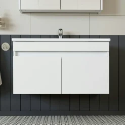 Meuble vasque suspendu 85 cm blanc 2 portes LAAN
