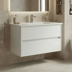 Meuble vasque suspendu 85 cm blanc 2 tiroirs NAÏA