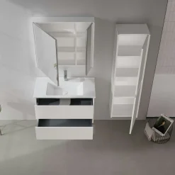 Meuble vasque suspendu 85 cm blanc 2 tiroirs NAÏA