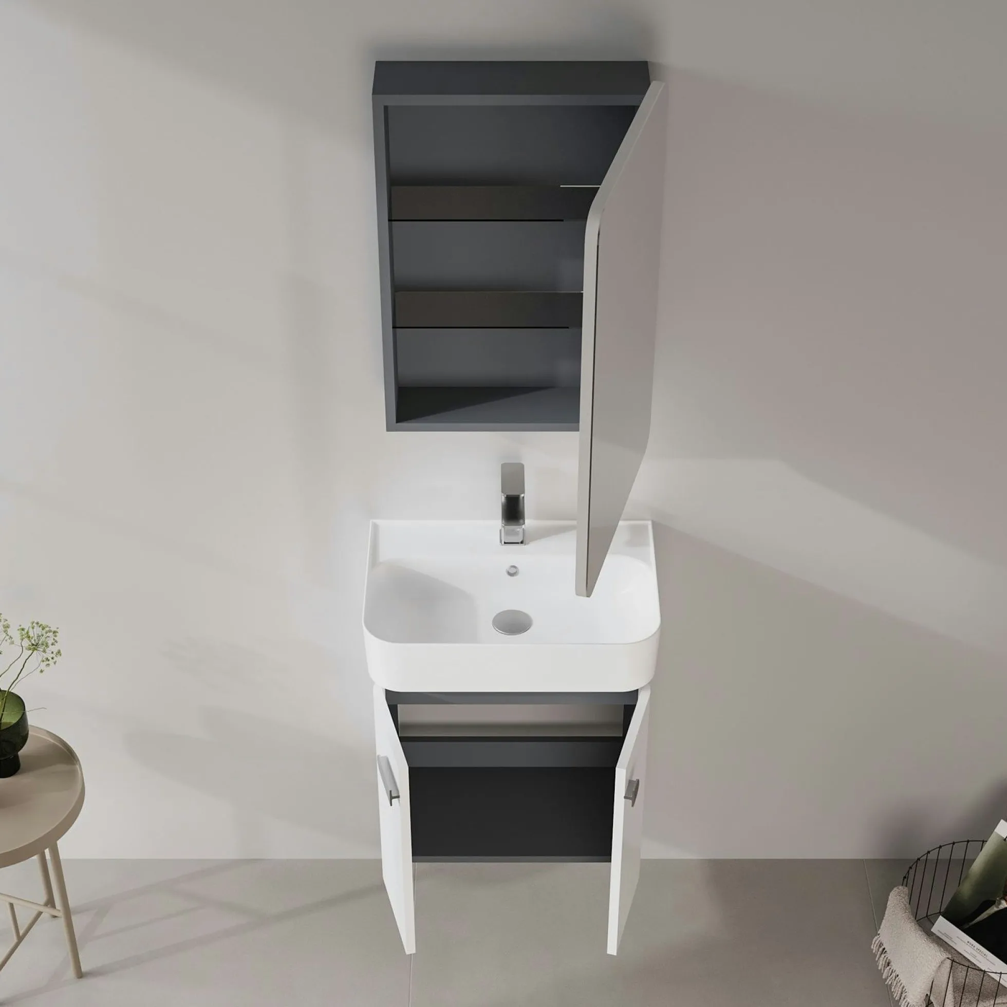 Meuble vasque suspendu 55 cm blanc 2 portes DRIF