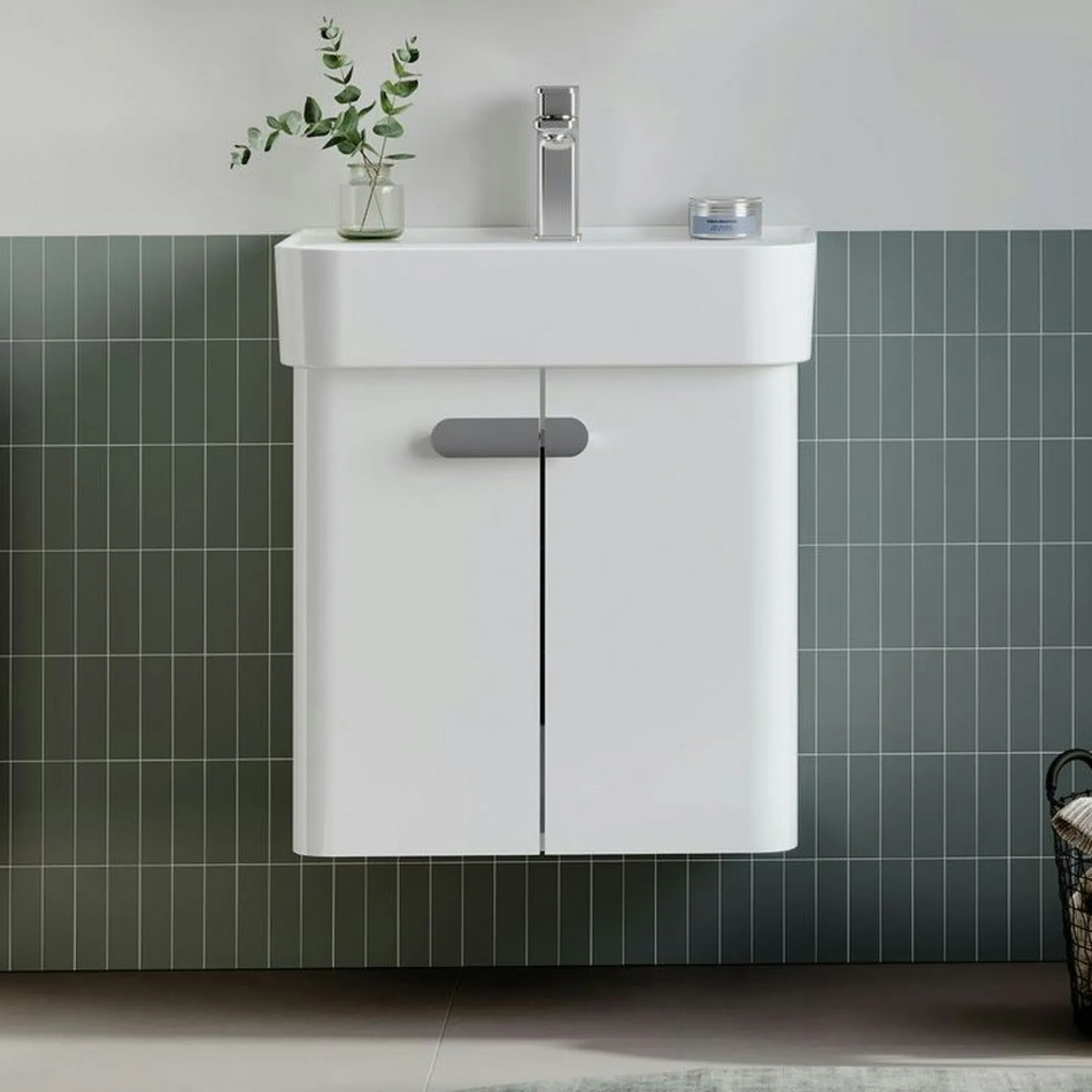 Meuble vasque suspendu 55 cm blanc 2 portes DRIF