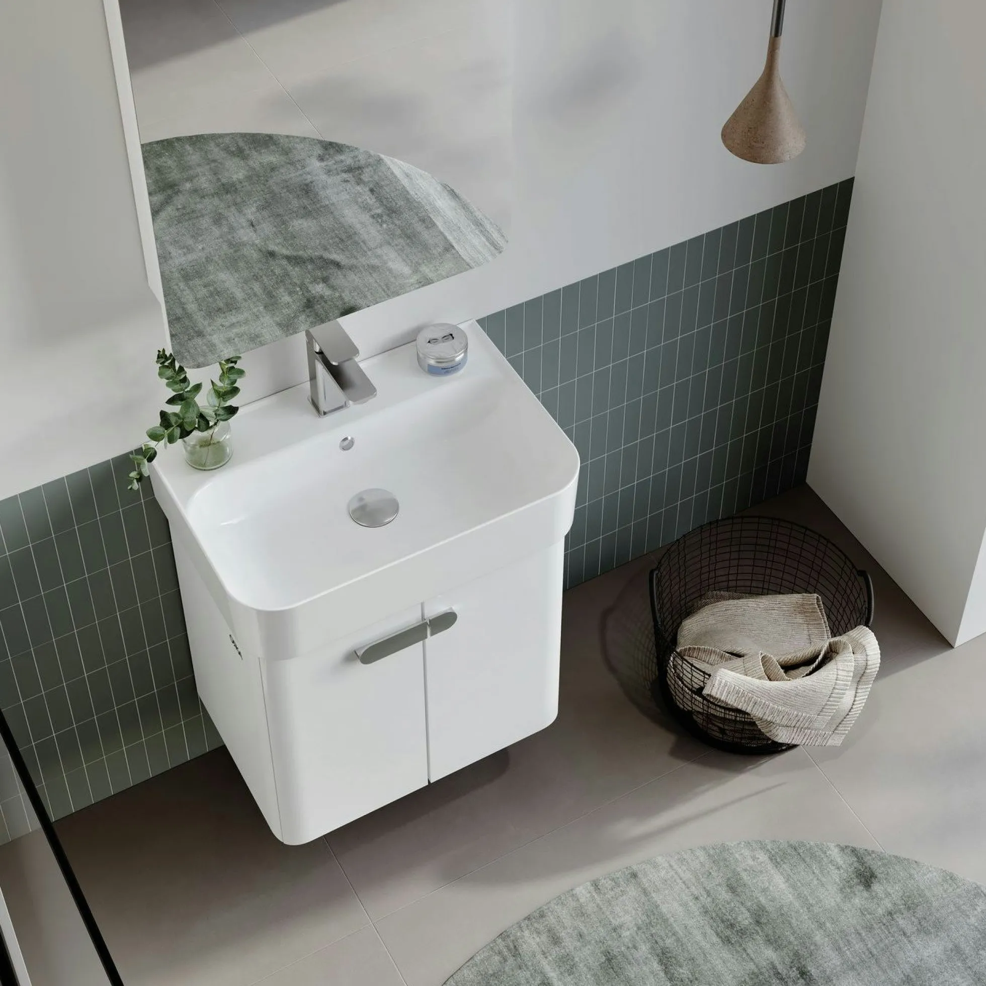 Meuble vasque suspendu 55 cm blanc 2 portes DRIF