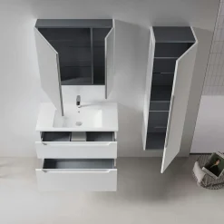 Meuble vasque suspendu 85 cm blanc 2 tiroirs ELYO