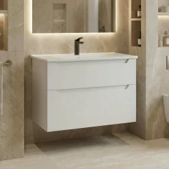 Meuble vasque suspendu 85 cm blanc 2 tiroirs ELYO