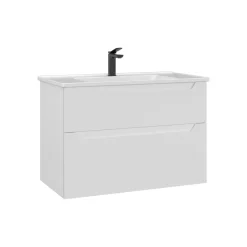 Meuble vasque suspendu 85 cm blanc 2 tiroirs ELYO