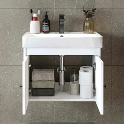 Meuble vasque suspendu 60 cm blanc 2 portes JUSA