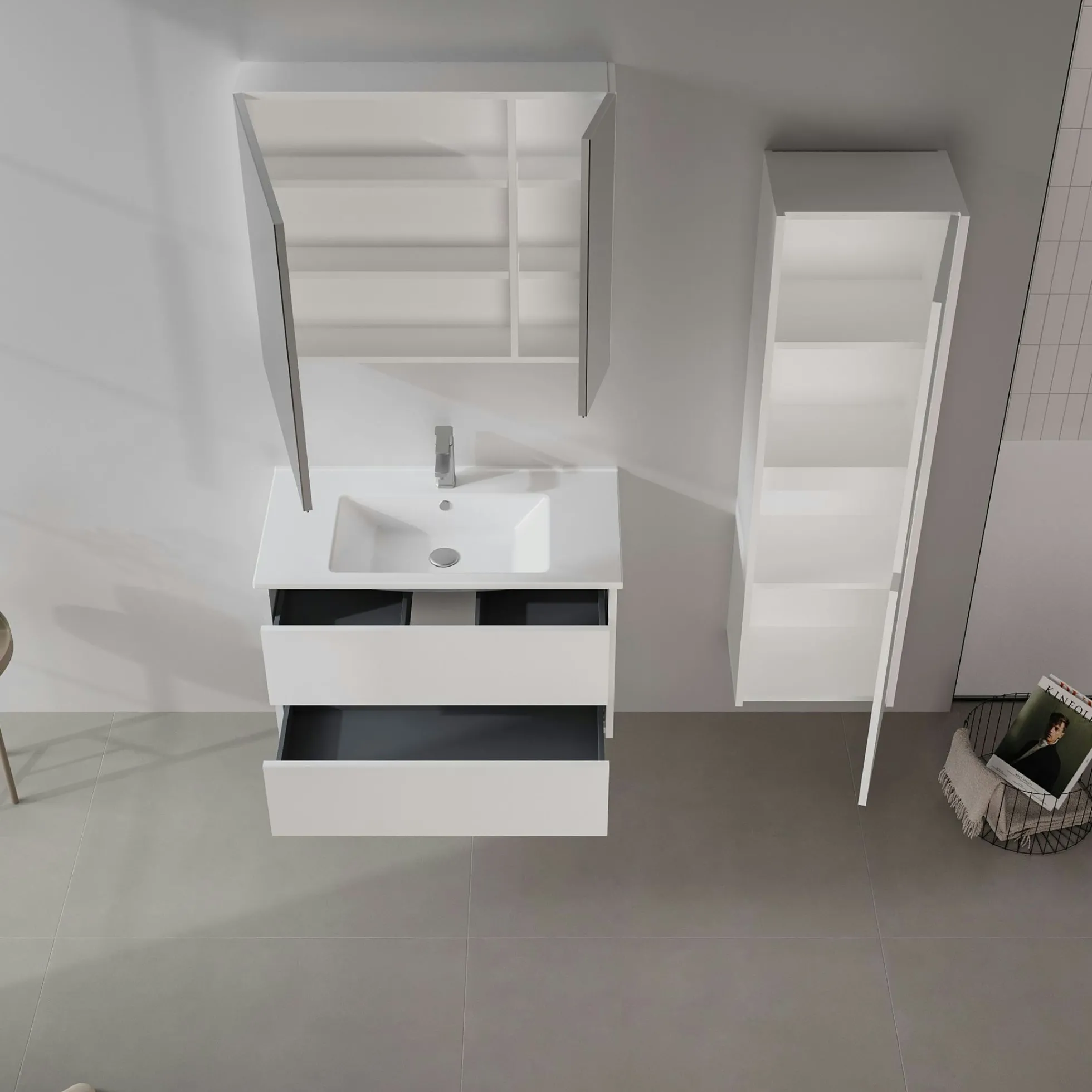 Meuble vasque suspendu 85 cm blanc 2 tiroirs MOANA
