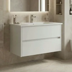 Meuble vasque suspendu 85 cm blanc 2 tiroirs MOANA