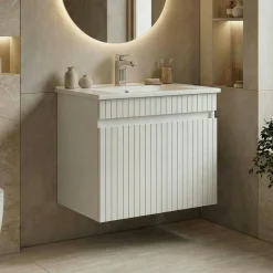 Meuble vasque suspendu 65 cm blanc 2 portes YARA