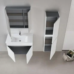 Meuble vasque suspendu 85 cm blanc 2 portes YARA