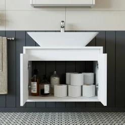 Meuble vasque suspendu 65 cm blanc 2 portes MARN