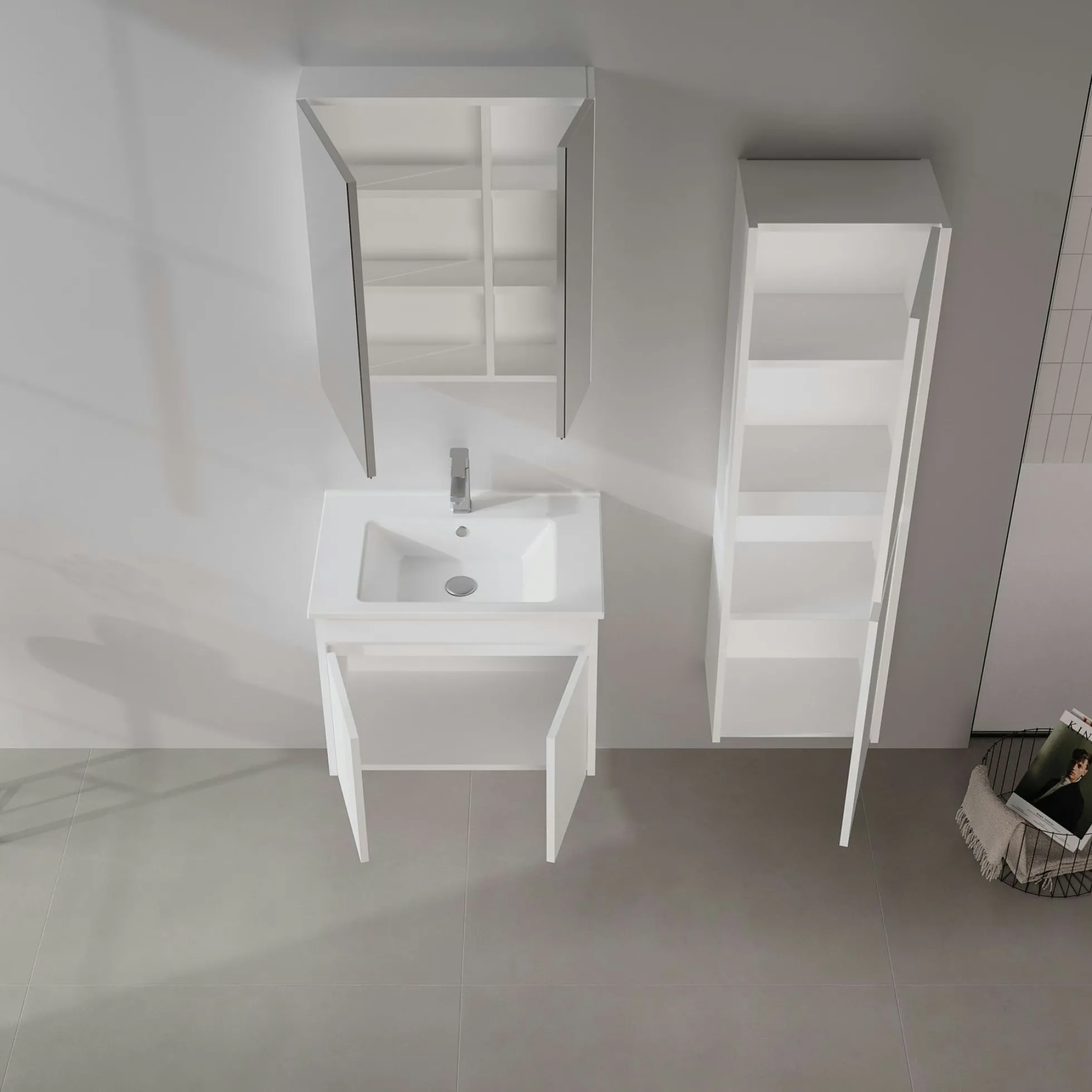 Meuble vasque suspendu 65 cm blanc 2 portes MOANA