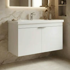 Meuble vasque suspendu 90 cm blanc 2 portes NEA