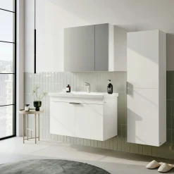 Meuble vasque suspendu 90 cm blanc 2 portes NEA