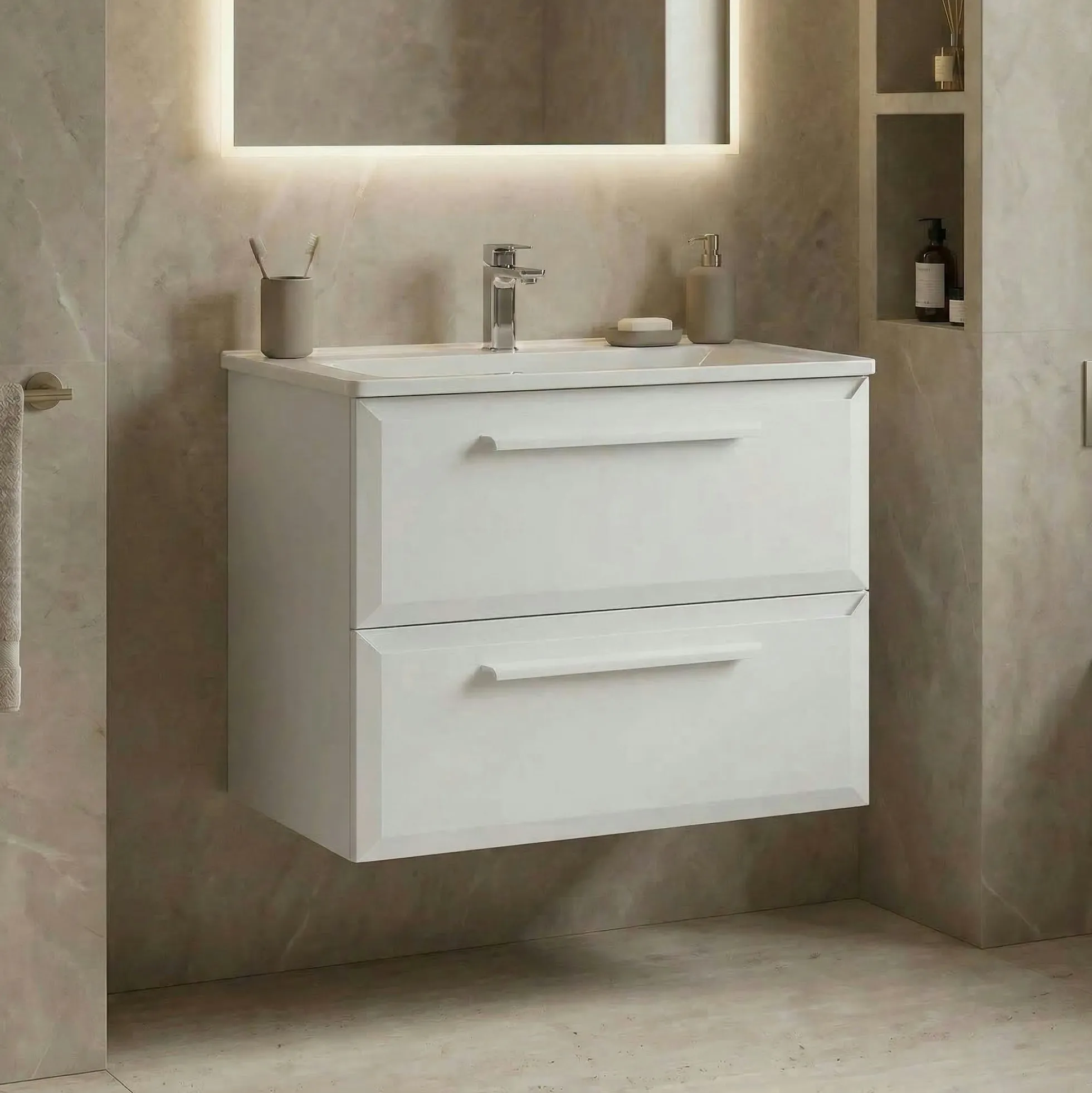 Meuble vasque suspendu 65 cm blanc 2 tiroirs NEREE