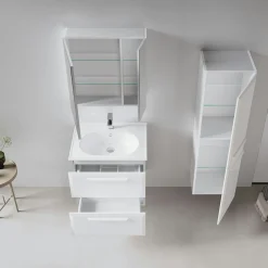 Meuble vasque suspendu 65 cm blanc 2 tiroirs NEREE