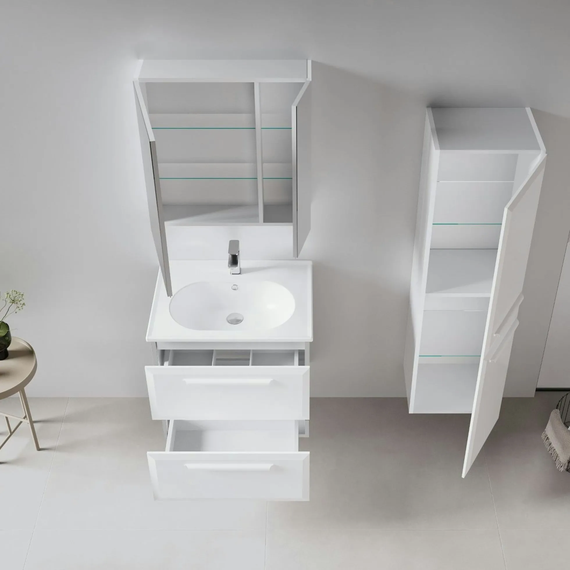 Meuble vasque suspendu 65 cm blanc 2 tiroirs NEREE
