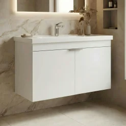 Meuble vasque suspendu 80 cm blanc 2 portes NEA