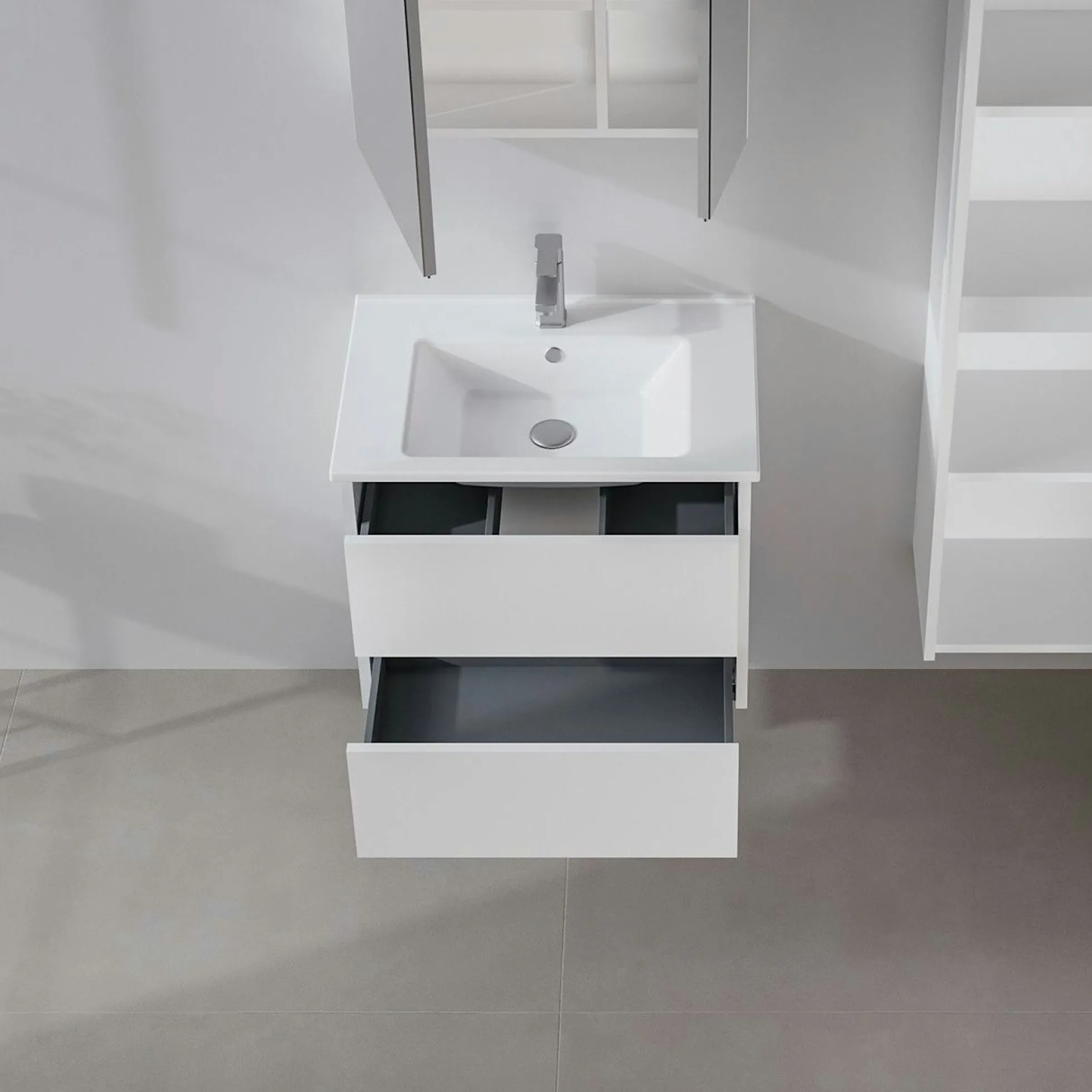 Meuble vasque suspendu 65 cm blanc 2 tiroirs MOANA