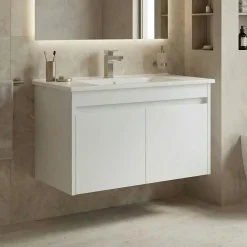 Meuble vasque suspendu 85 cm blanc 2 portes NAÏA