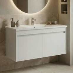 Meuble vasque suspendu 100 cm blanc 2 portes MOANA