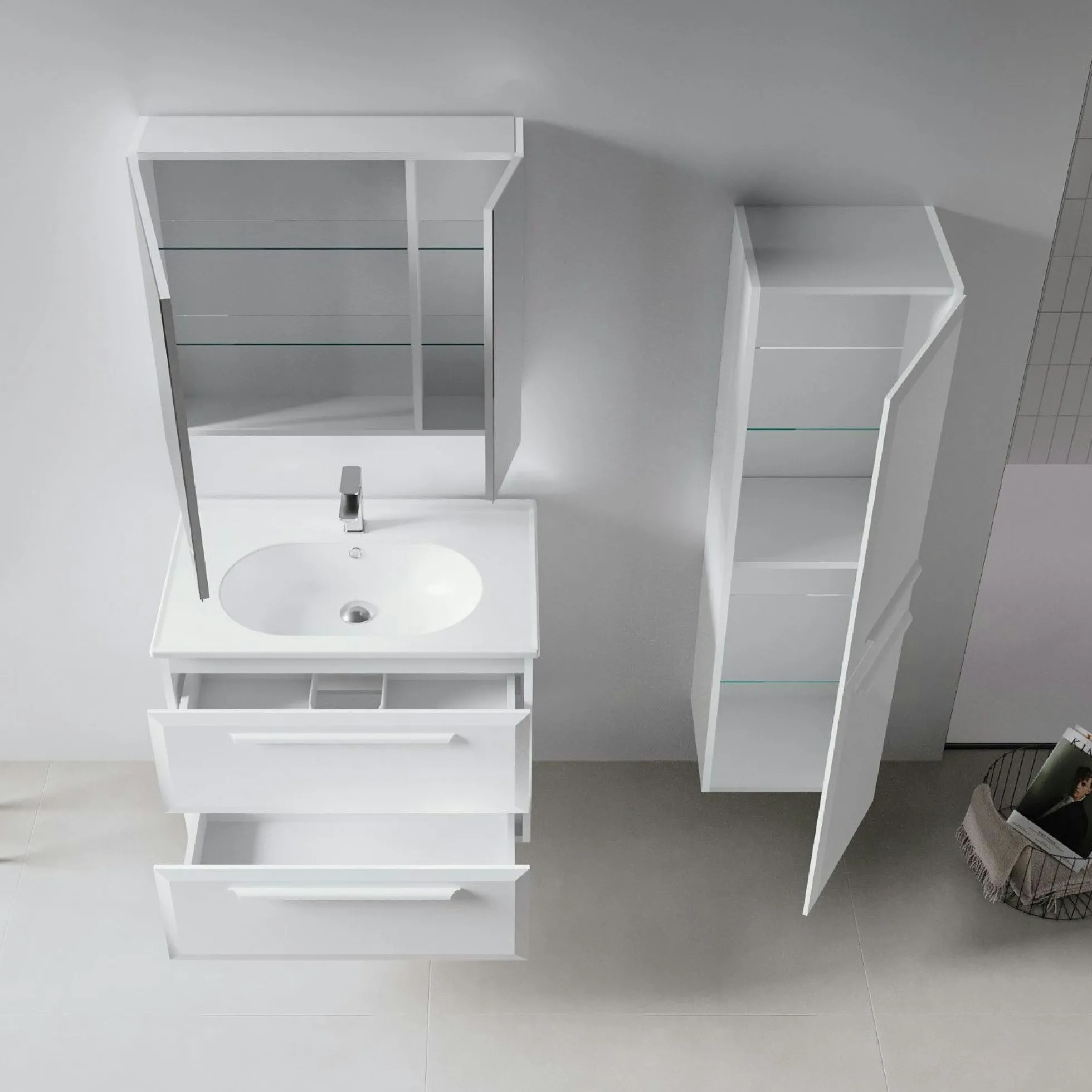 Meuble vasque suspendu 80 cm blanc 2 tiroirs NEREE